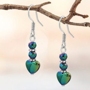 NWT❤️ BeSheek | Rainbow Hematite & Sterling Silver Heart Drop Earrings